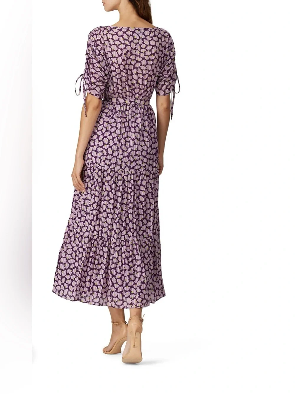 Kate Spade Sunny Bloom Pleated Midi Dress Cotton Purple Floral Womens Size Large
